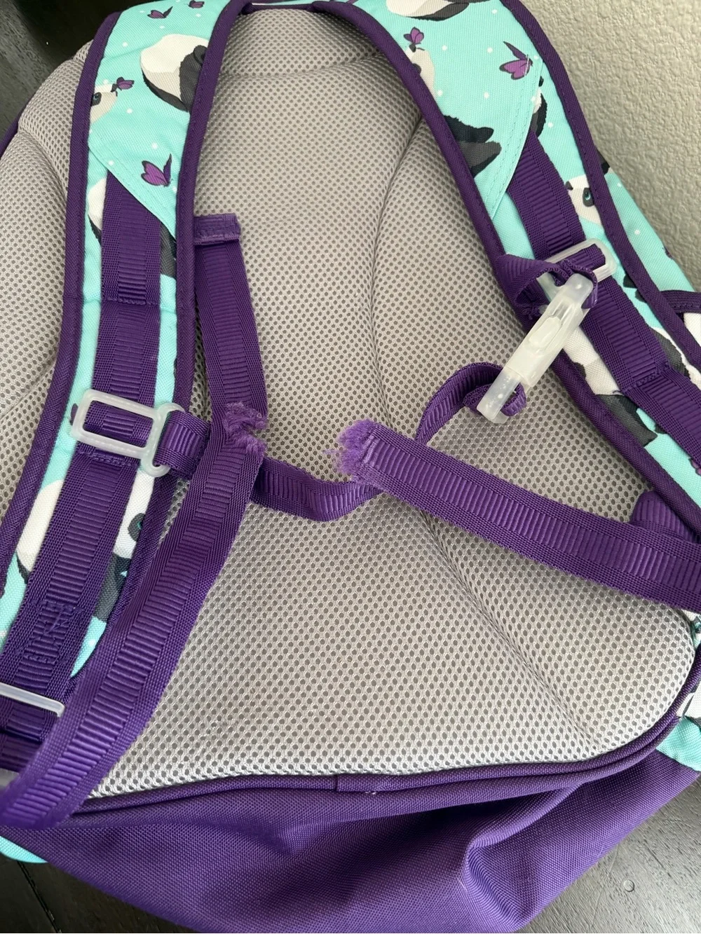 Pottery Barn Kids Panda Print Backpack in Aqua and Purple - Large